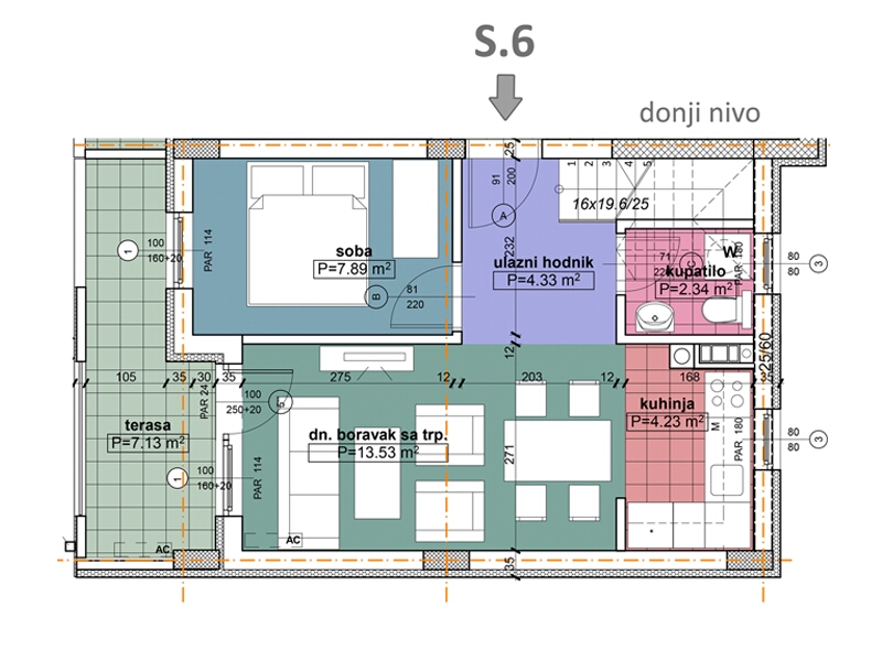 Komercijalna skica stan 6 - donji nivo