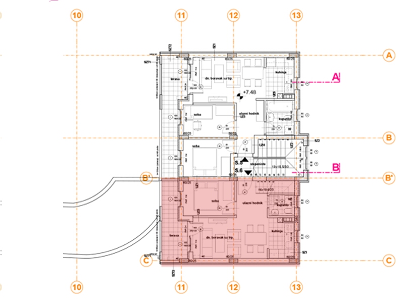Pozicija na spratu stan 6 - donji nivo